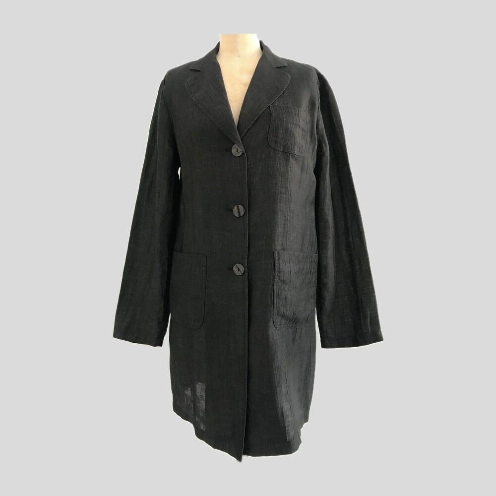 Vintage Louben Canada Black Lightweight Linen Blend Minimalist Blazer Womens 6